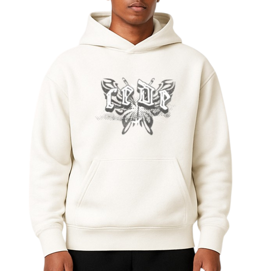 WHITE BUTTERFLY CEDE PRINT HOODIE